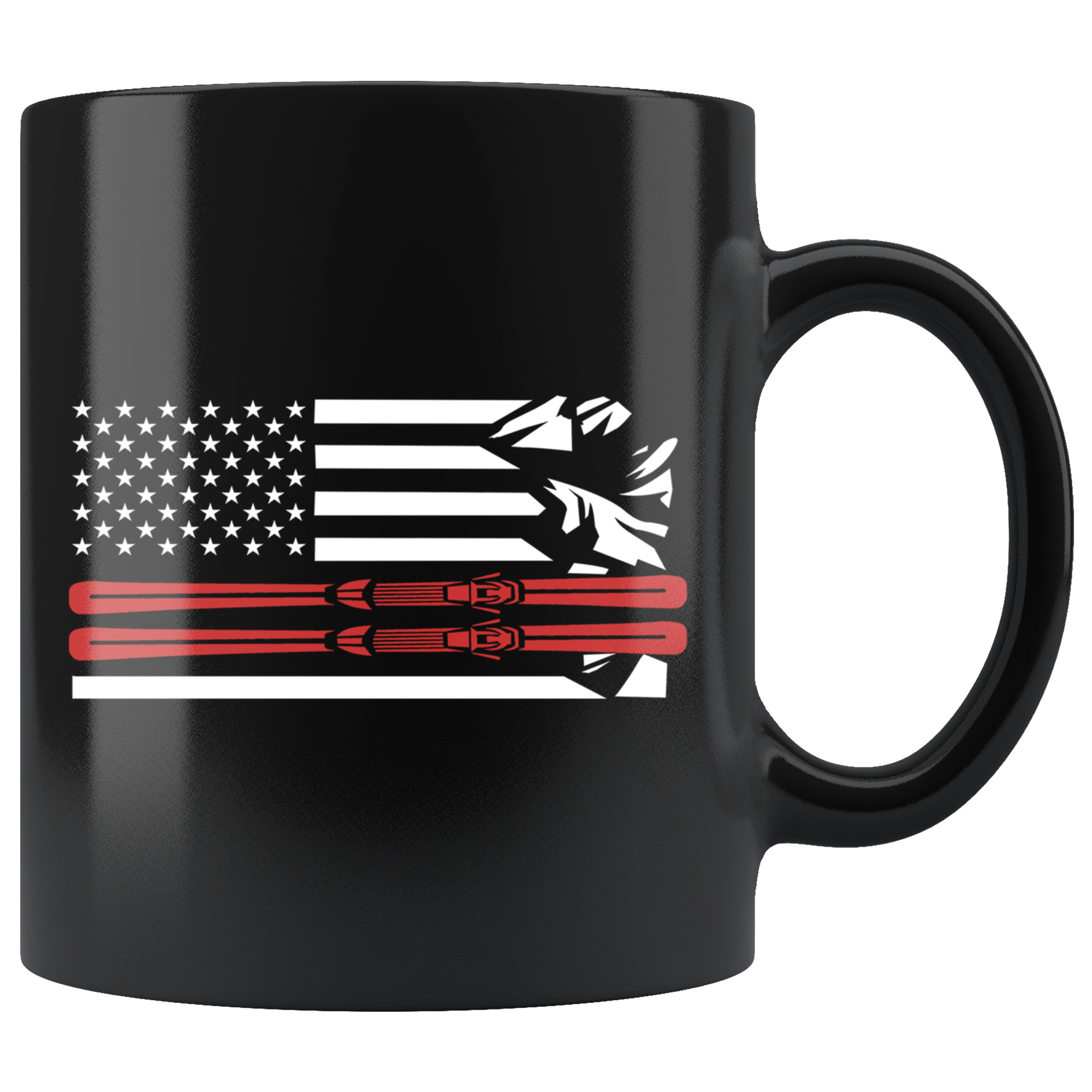 USA Ski Flag Thin Red Line Mugs - Powderaddicts