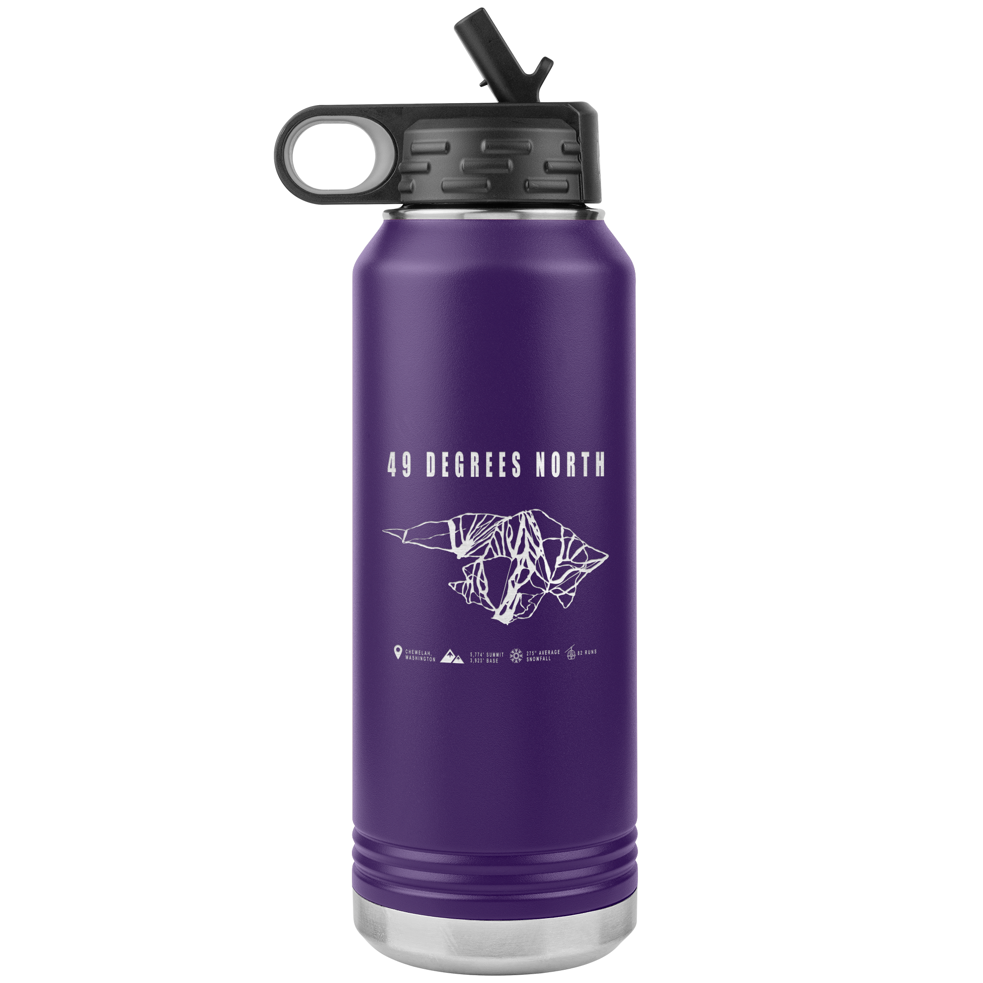 49 Degrees North, Washington Ski Trail Map 32oz Water Bottle Tumbler - Powderaddicts