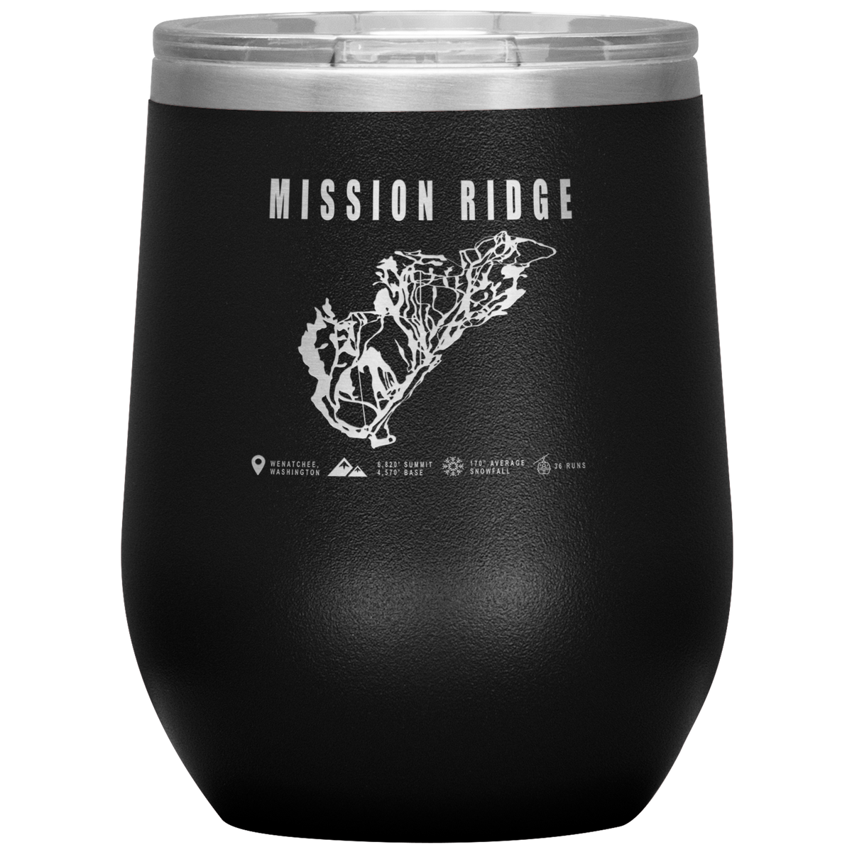 Mission Ridge, Washington Ski Trail Map Wine 12oz Tumbler - Powderaddicts