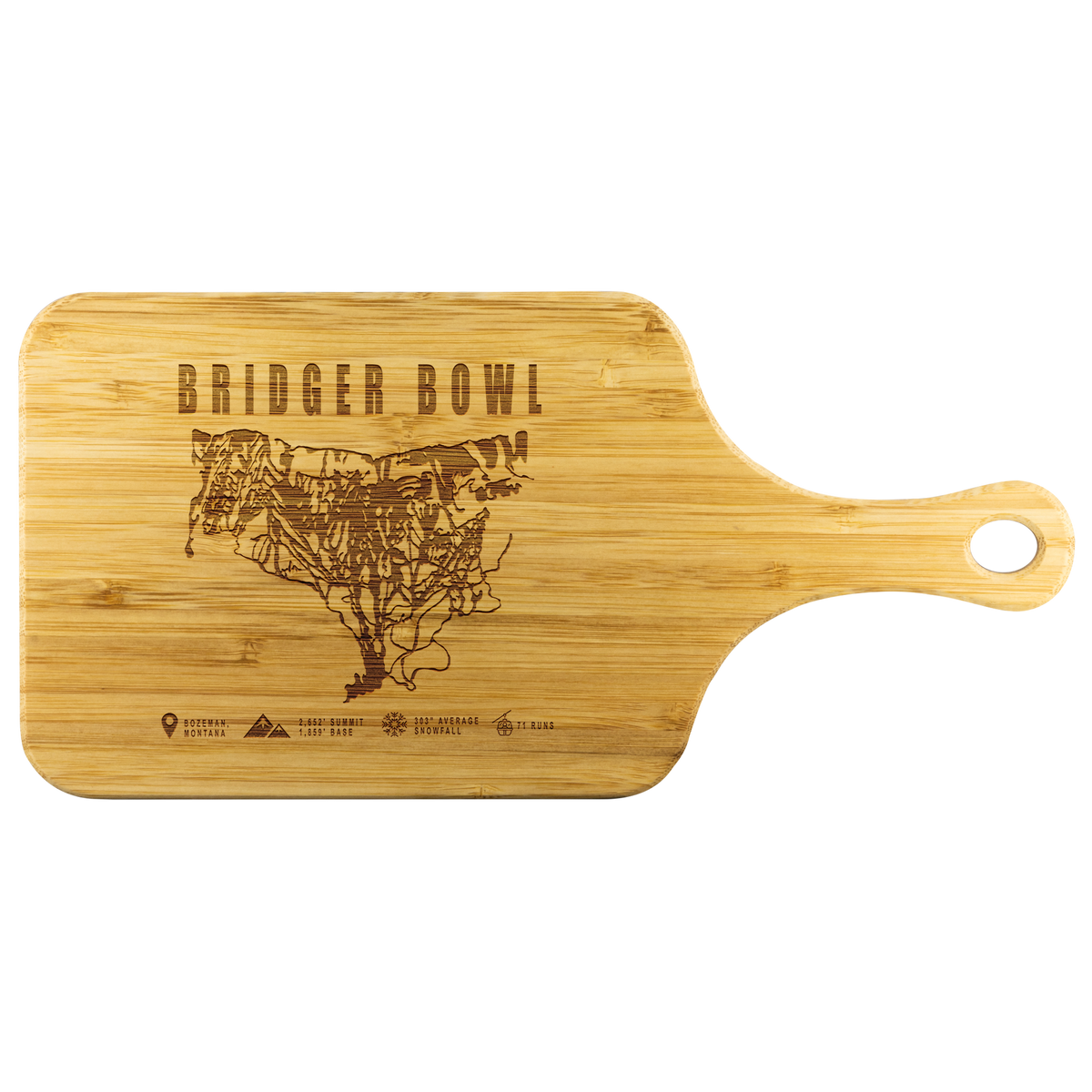 Bridger Bowl Montana Ski Trail Map Bamboo Cutting Board With Handle - Powderaddicts