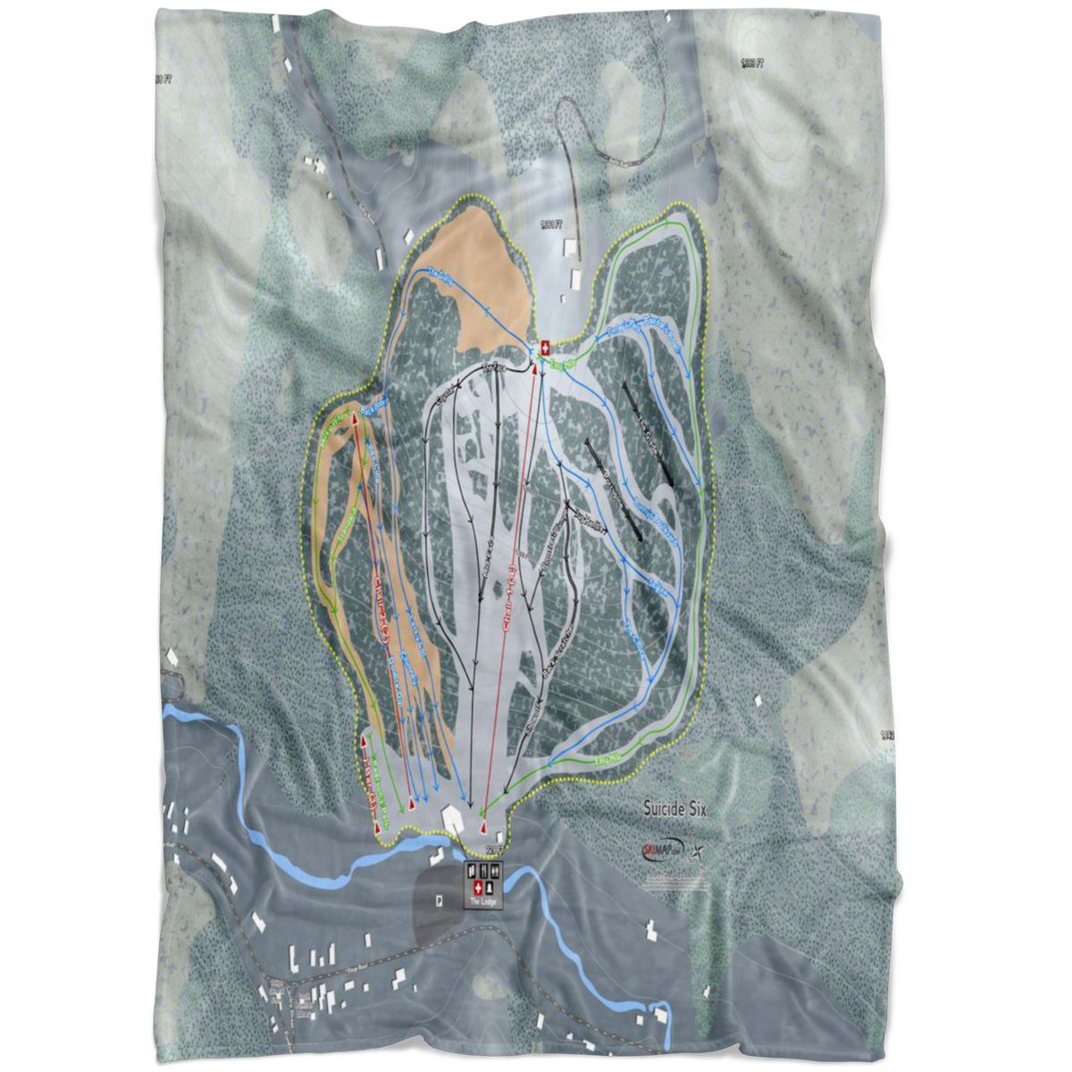 Suicide Six, Vermont Ski Trail Map Fleece Blanket - Powderaddicts