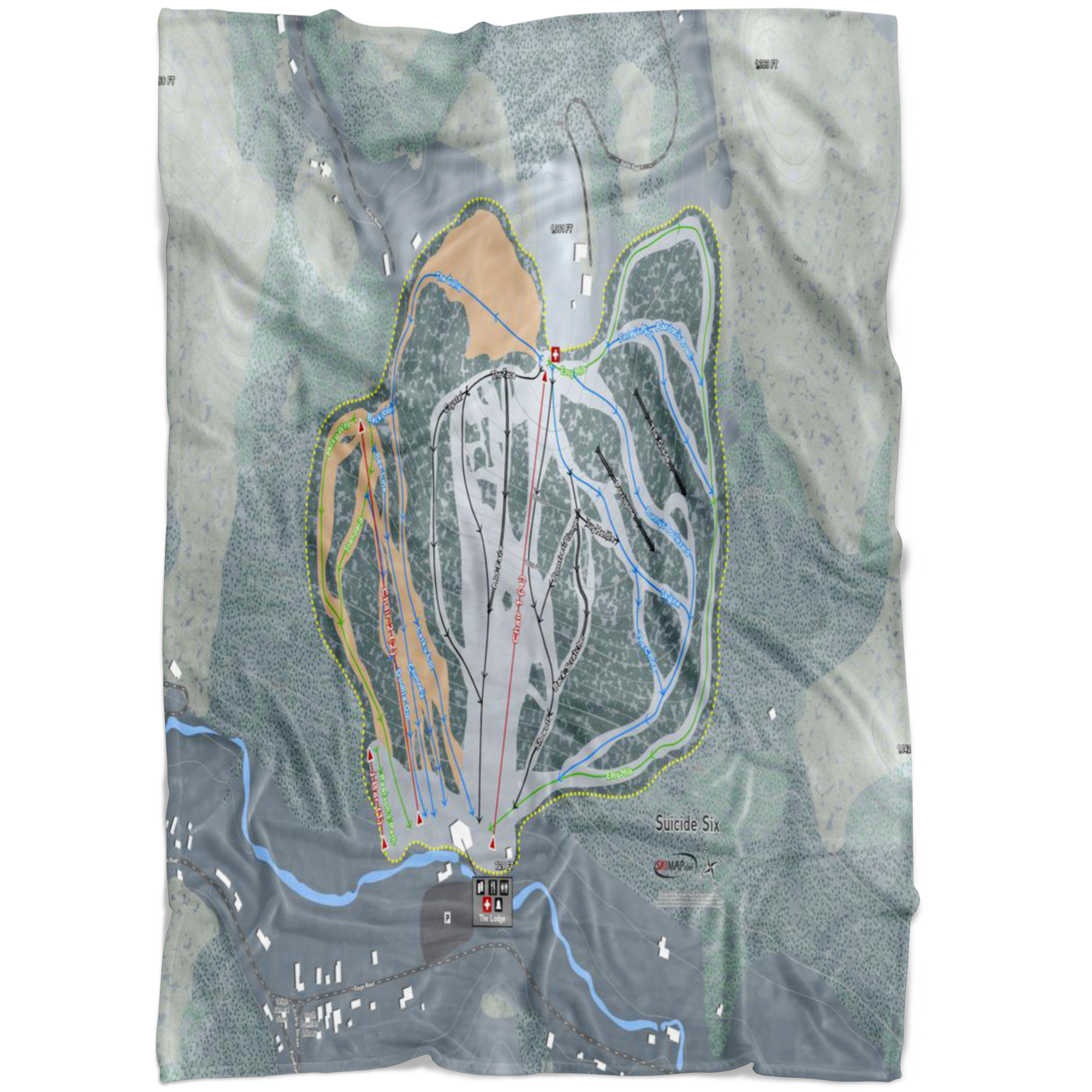 Suicide Six, Vermont Ski Trail Map Fleece Blanket - Powderaddicts
