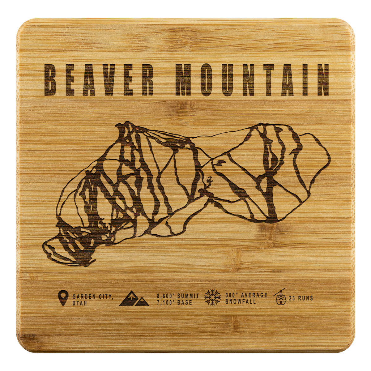 Beaver Mountain,Utah Ski Trail Map Bamboo Coaster - Powderaddicts