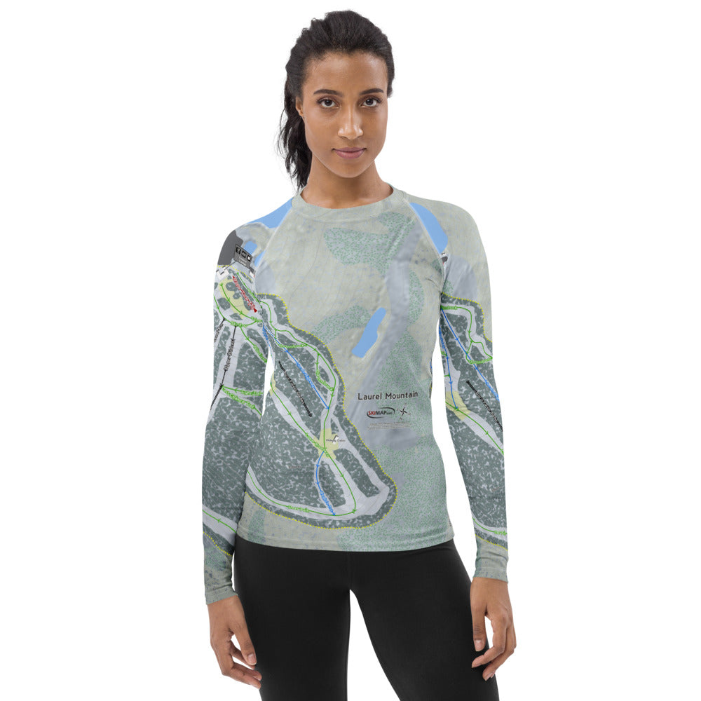 Laurel Mountain, Pennsylvania Ski Trail Map Women&#39;s Base Layer Top - Powderaddicts