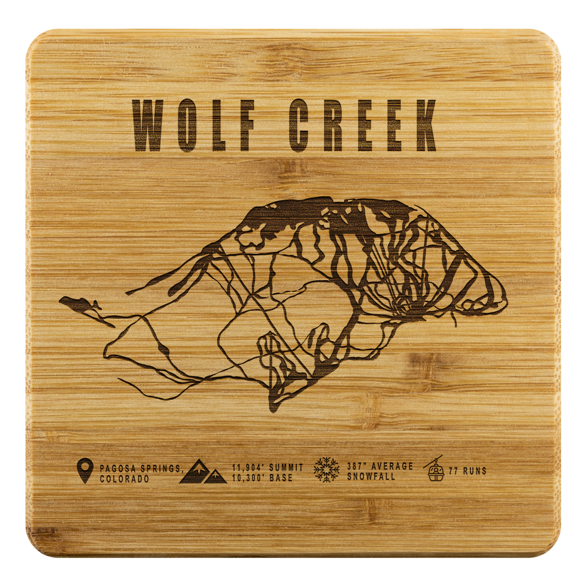 Wolf Creek Colorado Ski Trail Map Bamboo Coaster - Powderaddicts