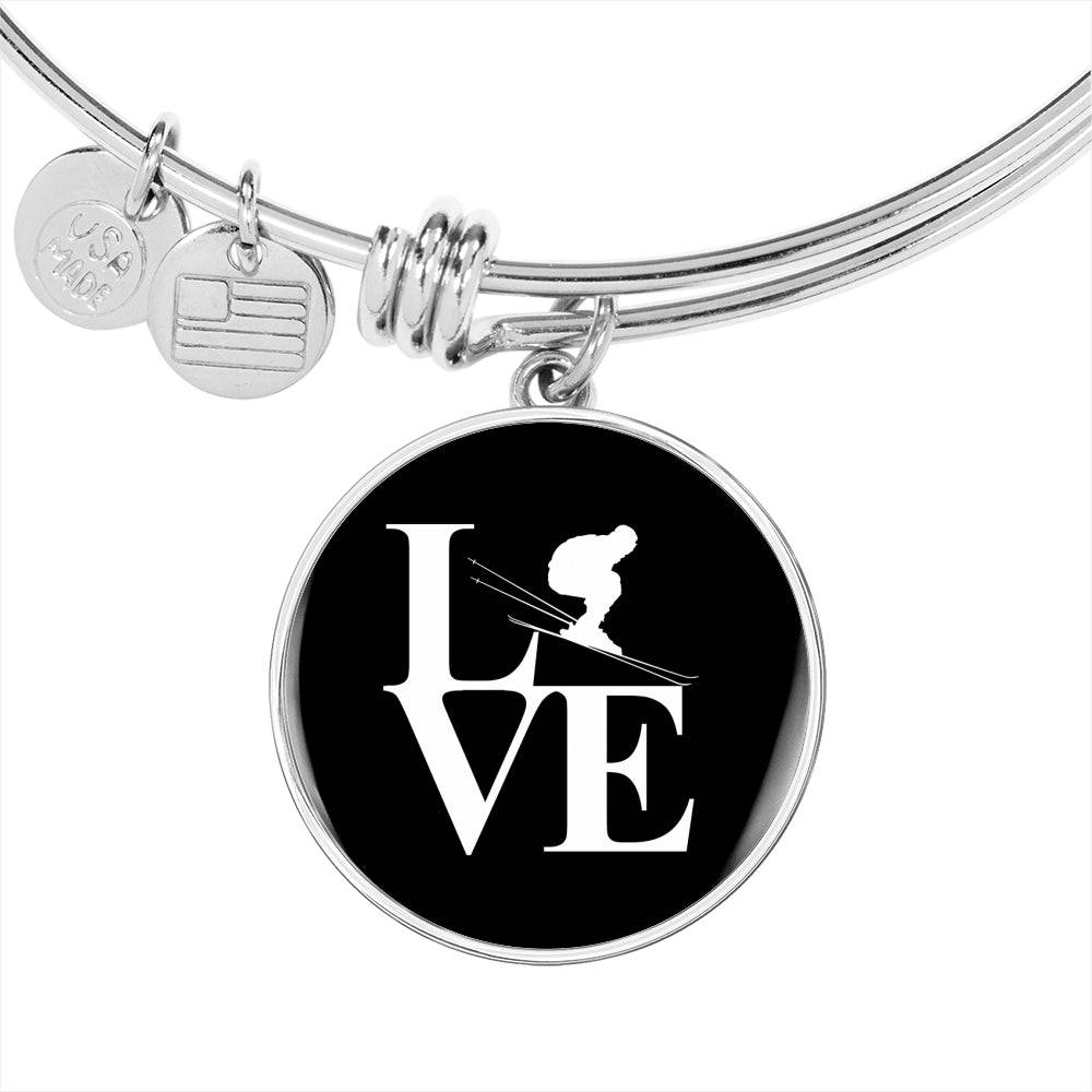 LOVE Ski Black Ellipse Pendant Bangle - Powderaddicts