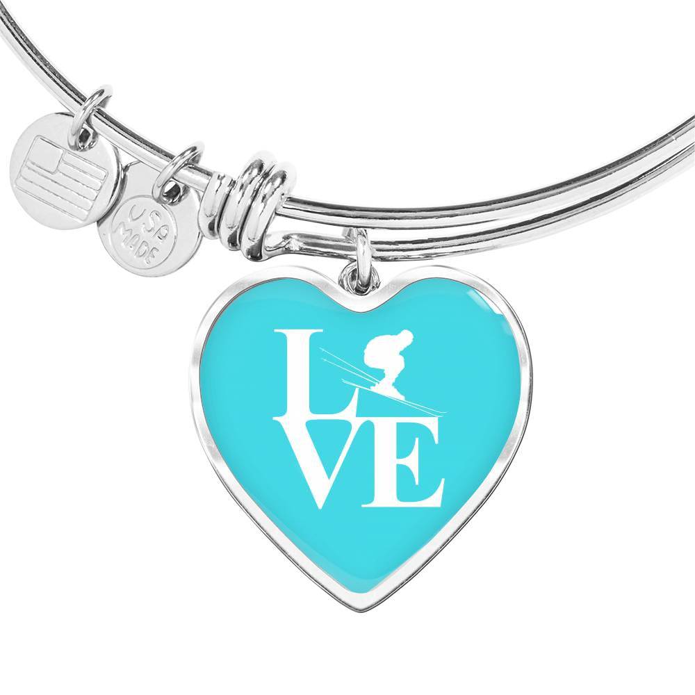 LOVE Ski Blue Heart Pendant Bangle - Powderaddicts