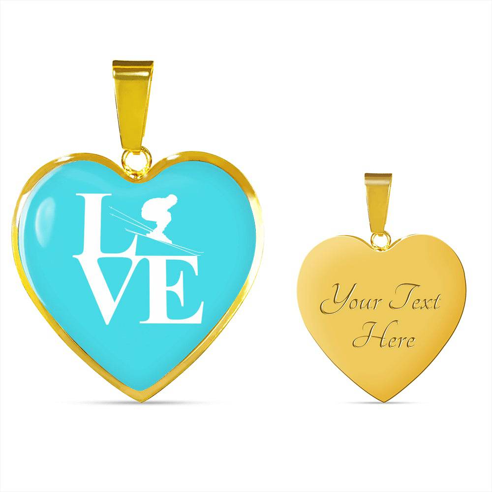 LOVE Ski Blue Heart Pendant Necklace - Powderaddicts