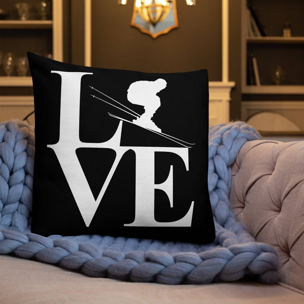 Love Ski Premium Pillow in Black and White - Powderaddicts