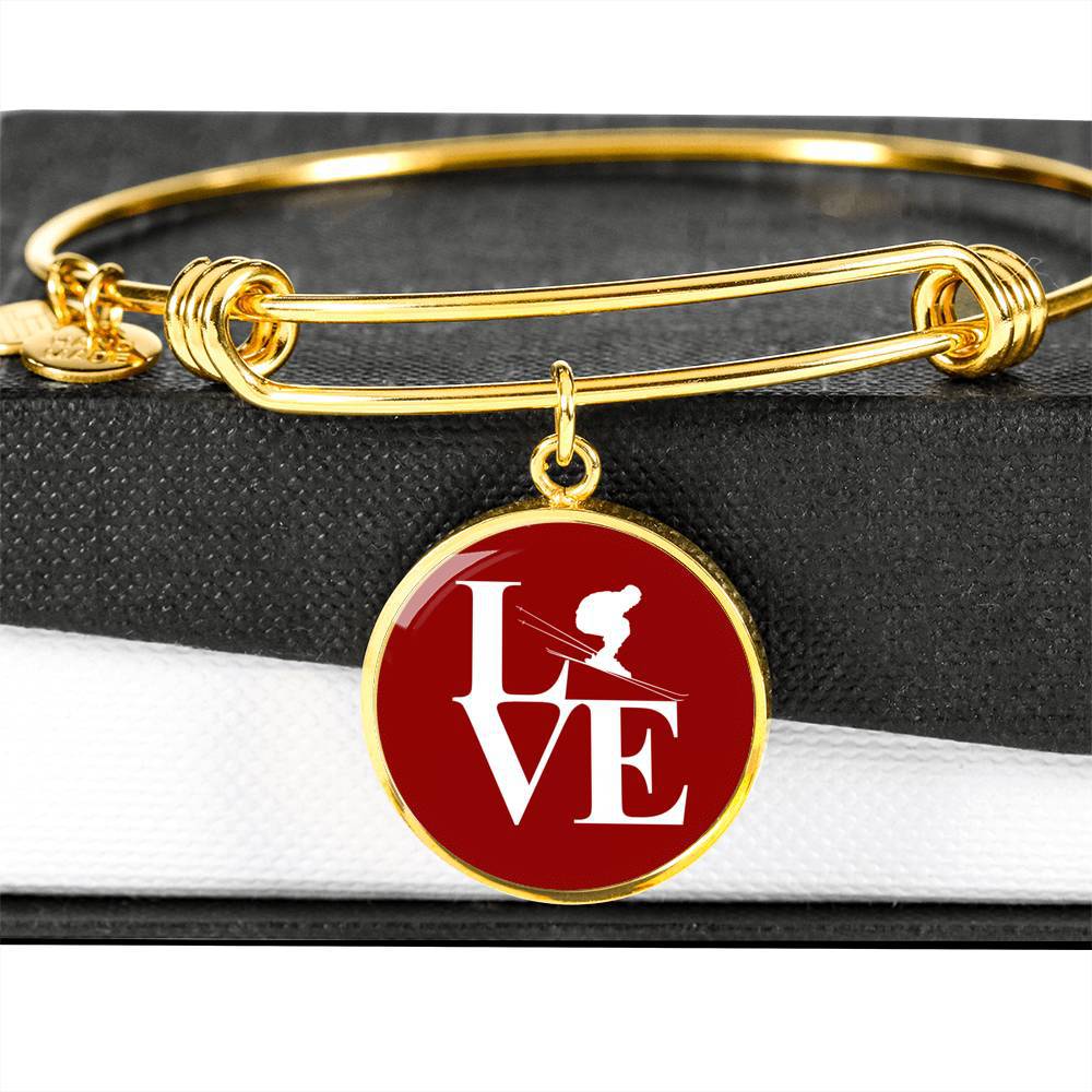 LOVE Ski Red Ellipse Pendant Bangle - Powderaddicts