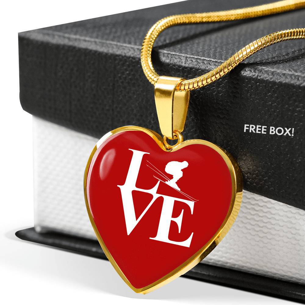 LOVE Ski Red Heart Pendant Necklace - Powderaddicts