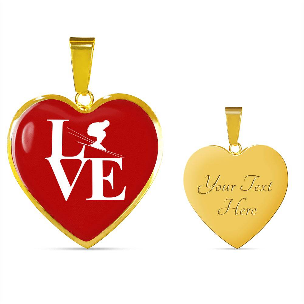 LOVE Ski Red Heart Pendant Necklace - Powderaddicts