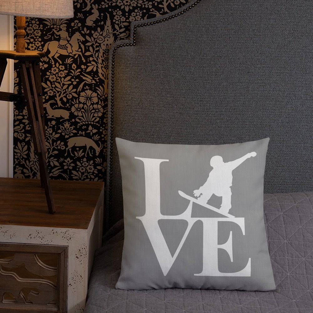 Love Snowboard Premium Pillow Grey and White - Powderaddicts