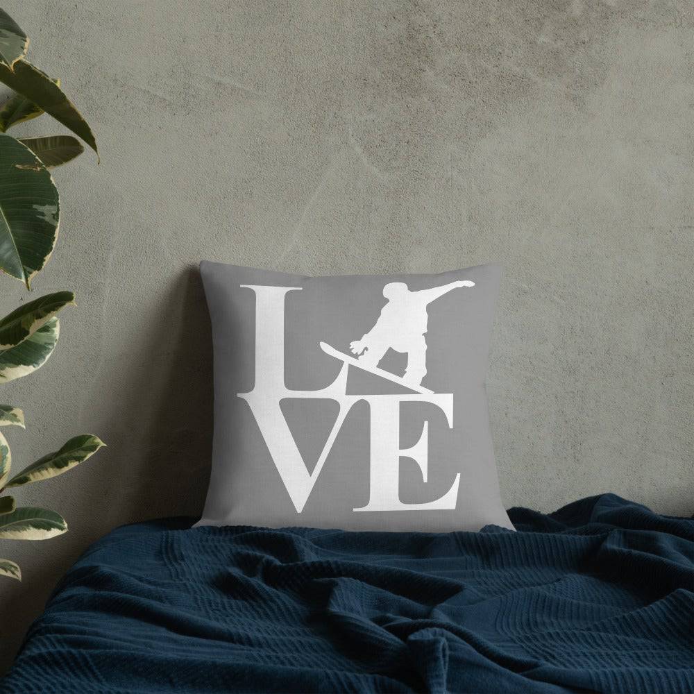 Love Snowboard Premium Pillow Grey and White - Powderaddicts