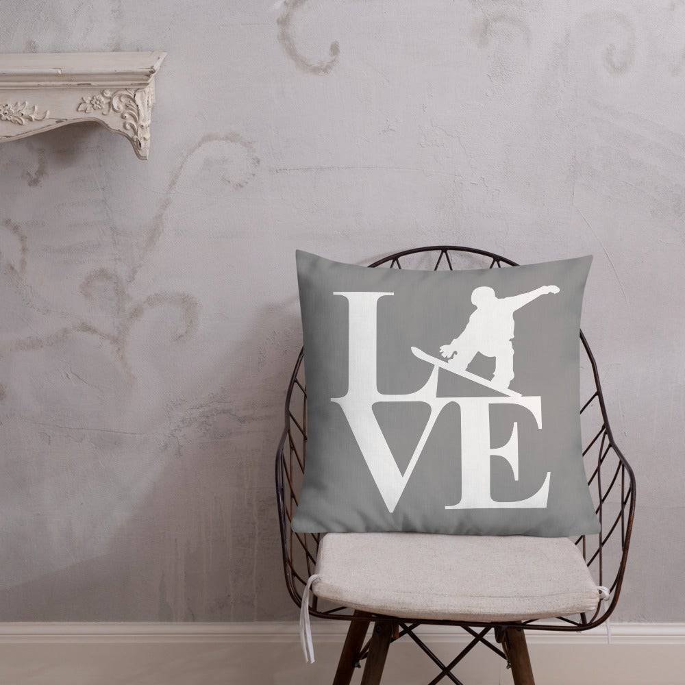 Love Snowboard Premium Pillow Grey and White - Powderaddicts