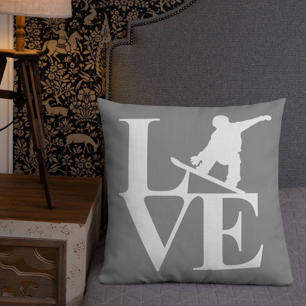 Love Snowboard Premium Pillow Grey and White - Powderaddicts