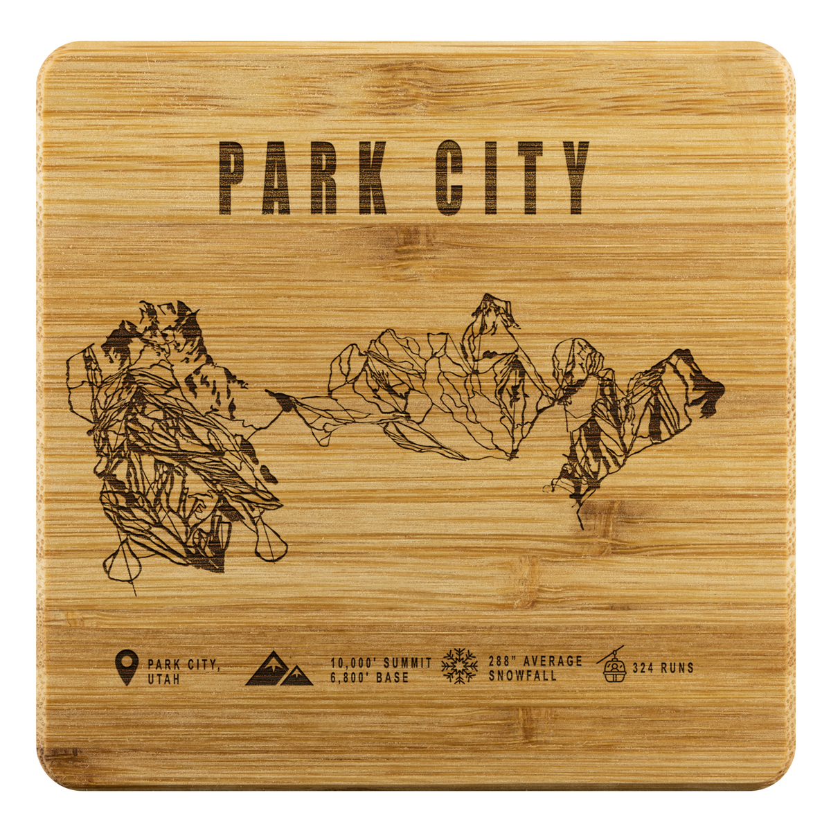 Park city,Utah Ski Trail Map Bamboo Coaster - Powderaddicts