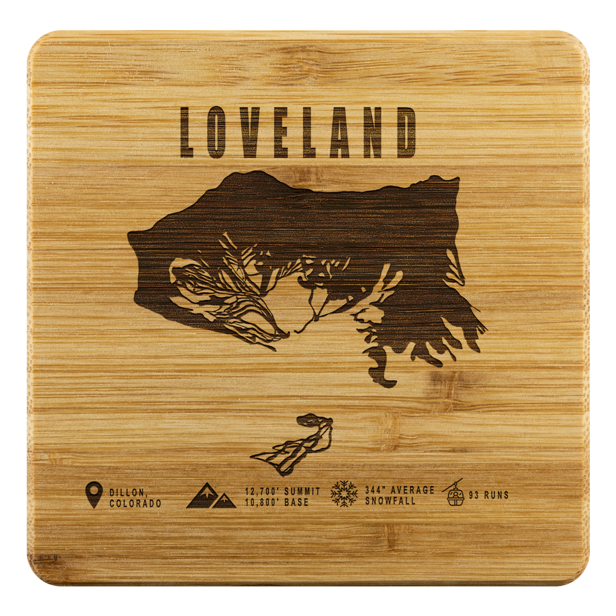 Loveland Colorado Ski Trail Map Bamboo Coaster - Powderaddicts