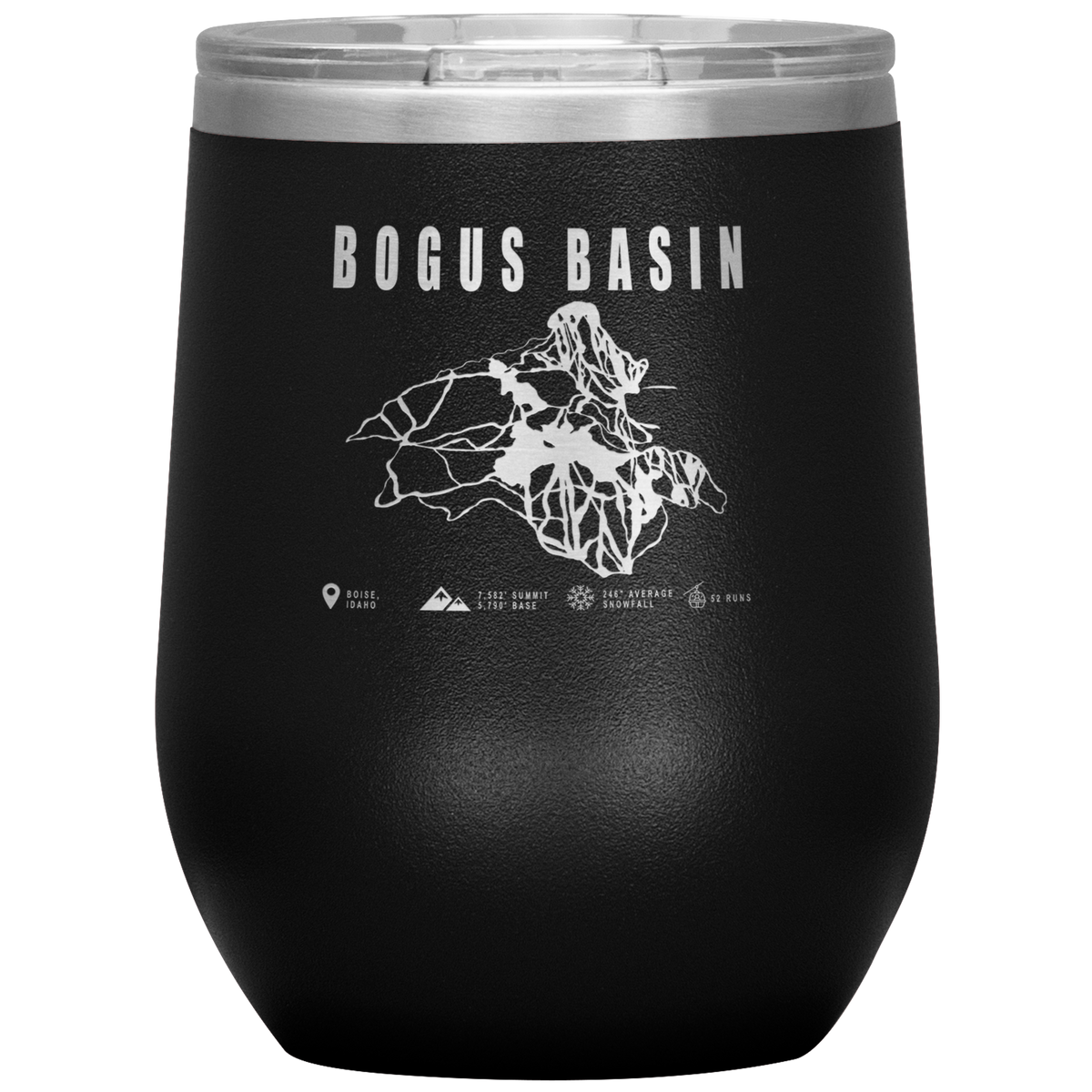 Bogus Basin Idaho Ski Trail Map Wine 12oz Tumbler - Powderaddicts