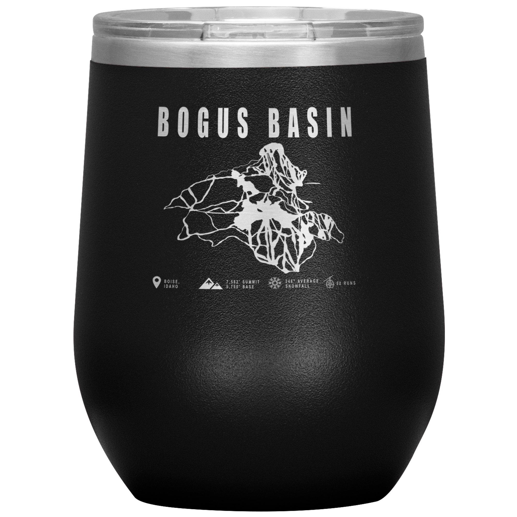 Bogus Basin Idaho Ski Trail Map Wine 12oz Tumbler - Powderaddicts