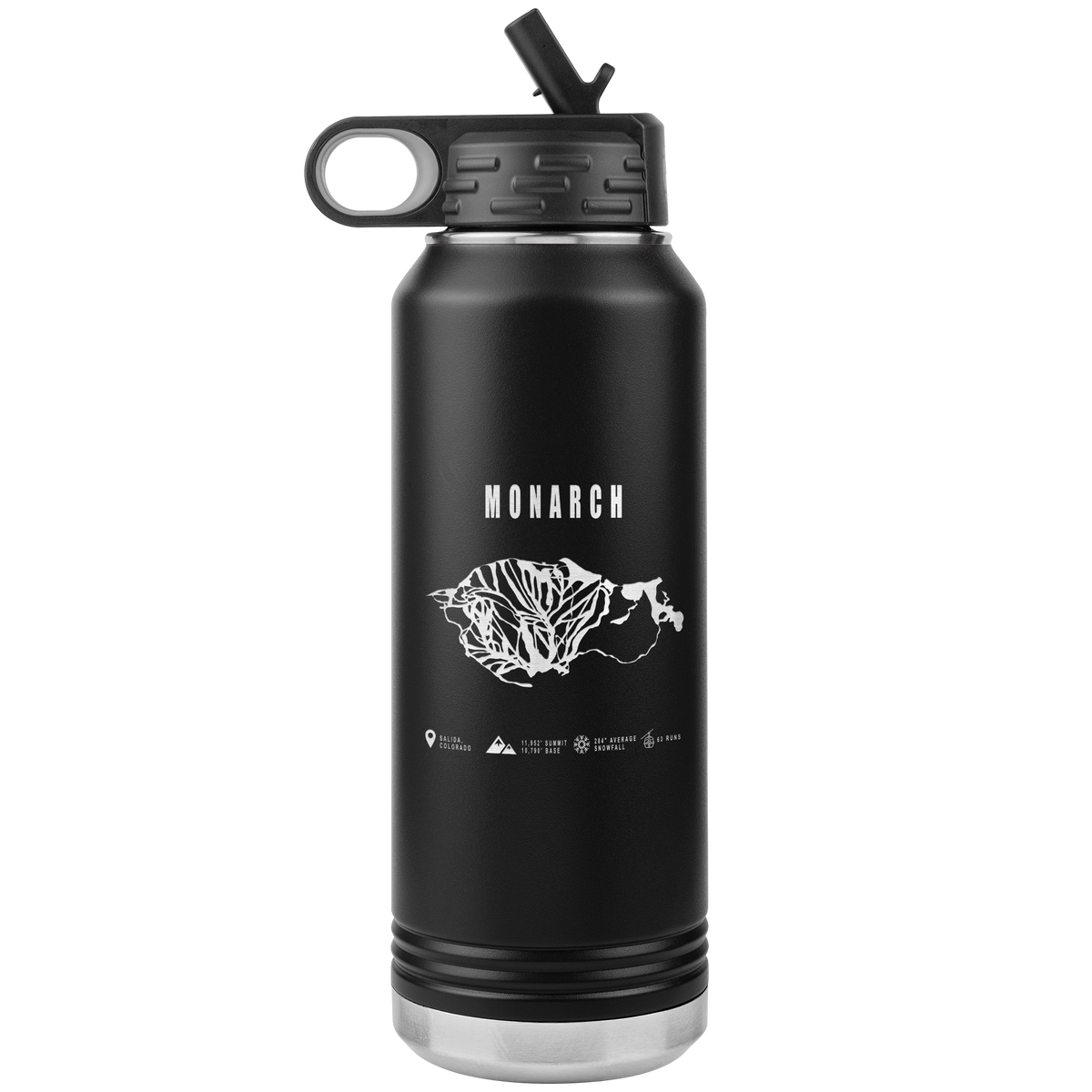 Monarch Colorado Ski Trail Map 32oz Water Bottle Tumbler - Powderaddicts