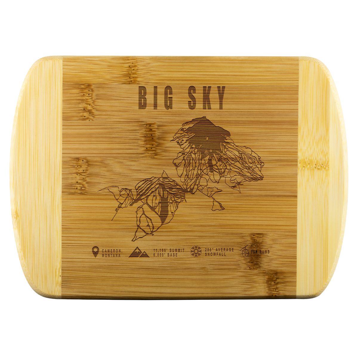 Big Sky Montana Ski Trail Map Bamboo Cutting Board Round Edge - Powderaddicts