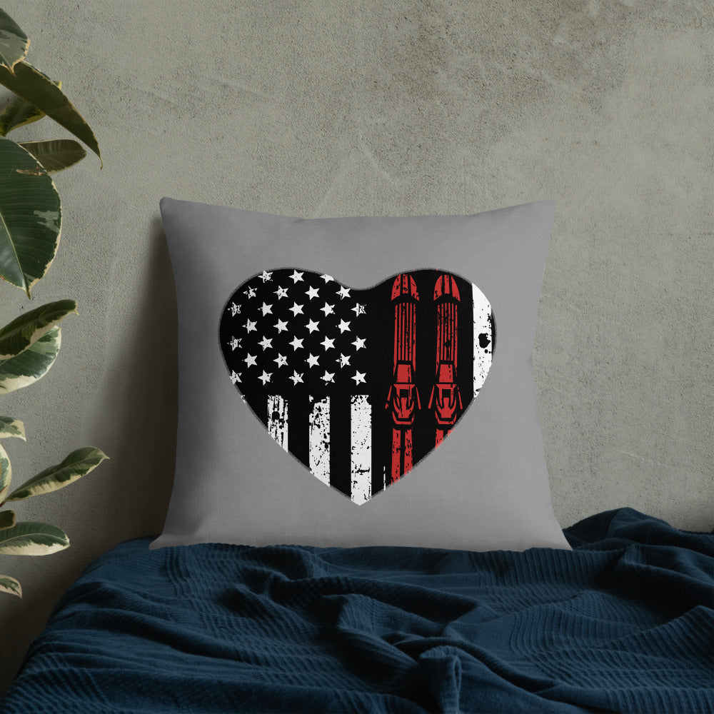 Ski Heart USA Flag Premium Pillow - Powderaddicts