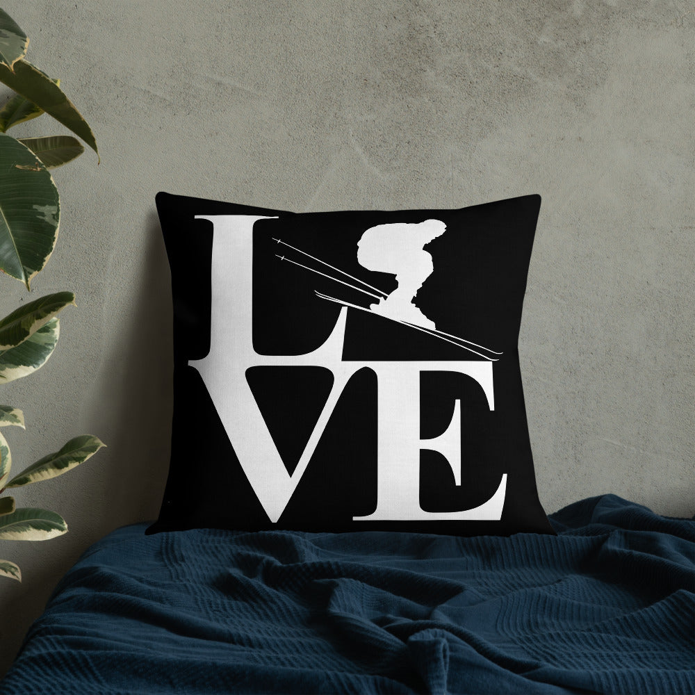 Love Ski Premium Pillow in Black and White - Powderaddicts