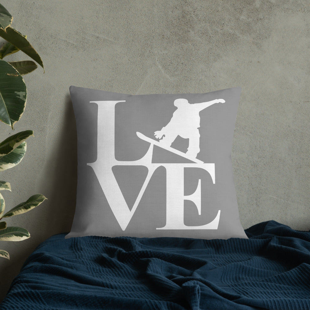 Love Snowboard Premium Pillow Grey and White - Powderaddicts