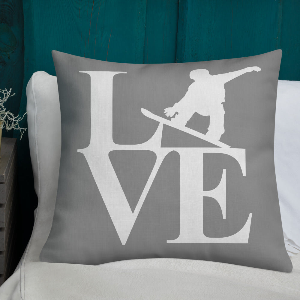 Love Snowboard Premium Pillow Grey and White - Powderaddicts