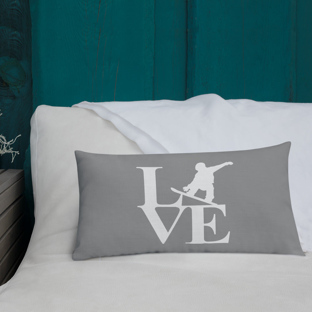 Love Snowboard Premium Pillow Grey and White - Powderaddicts