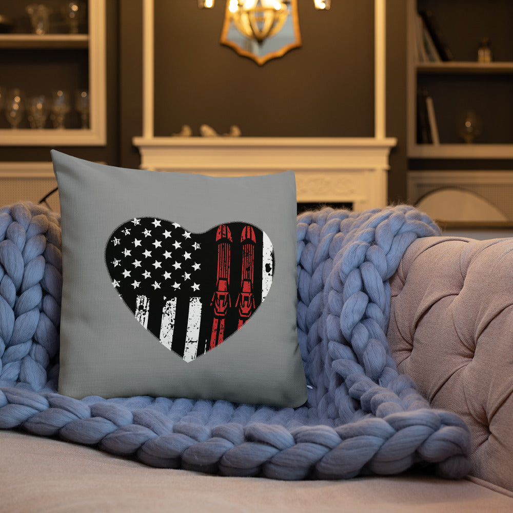 Ski Heart USA Flag Premium Pillow - Powderaddicts