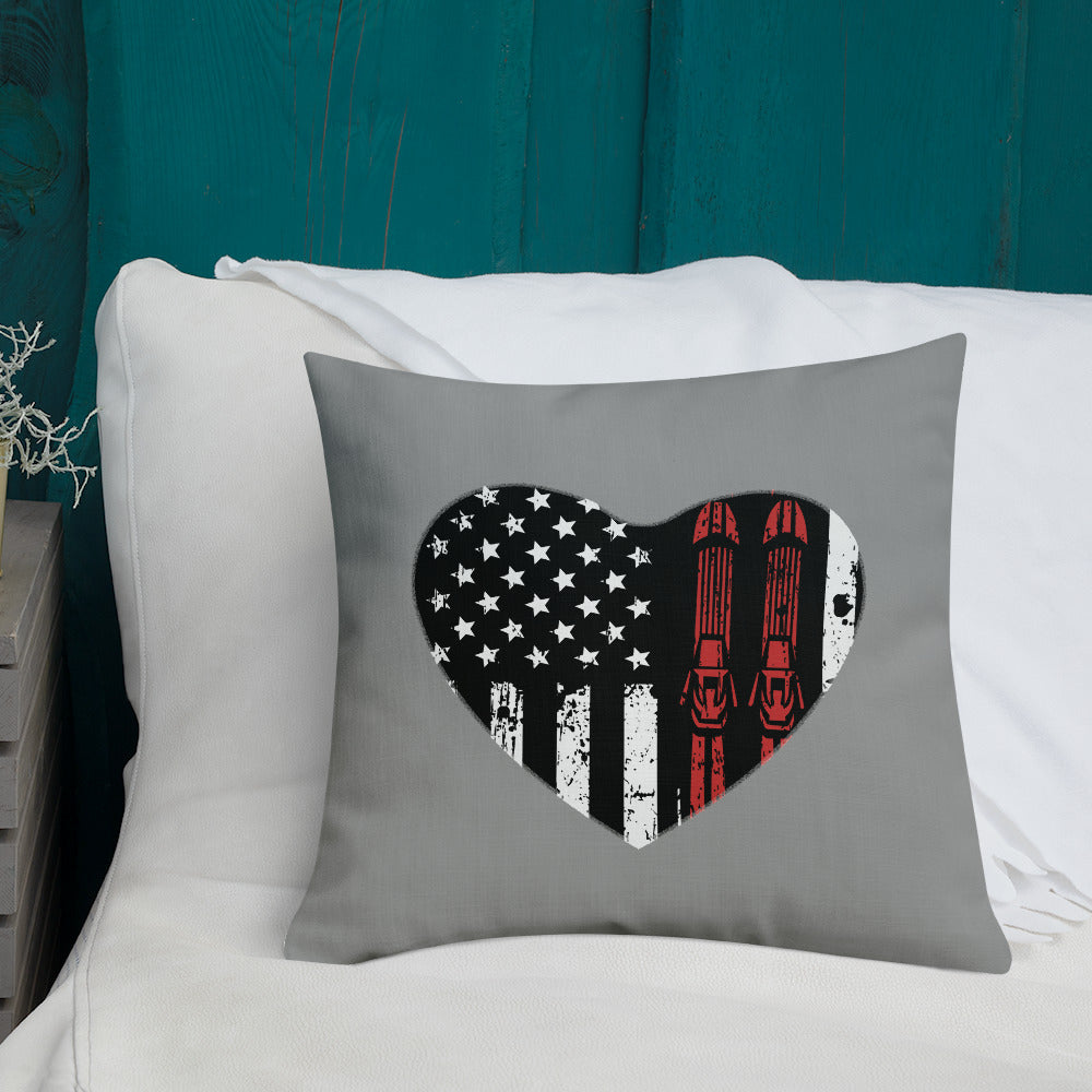 Ski Heart USA Flag Premium Pillow - Powderaddicts