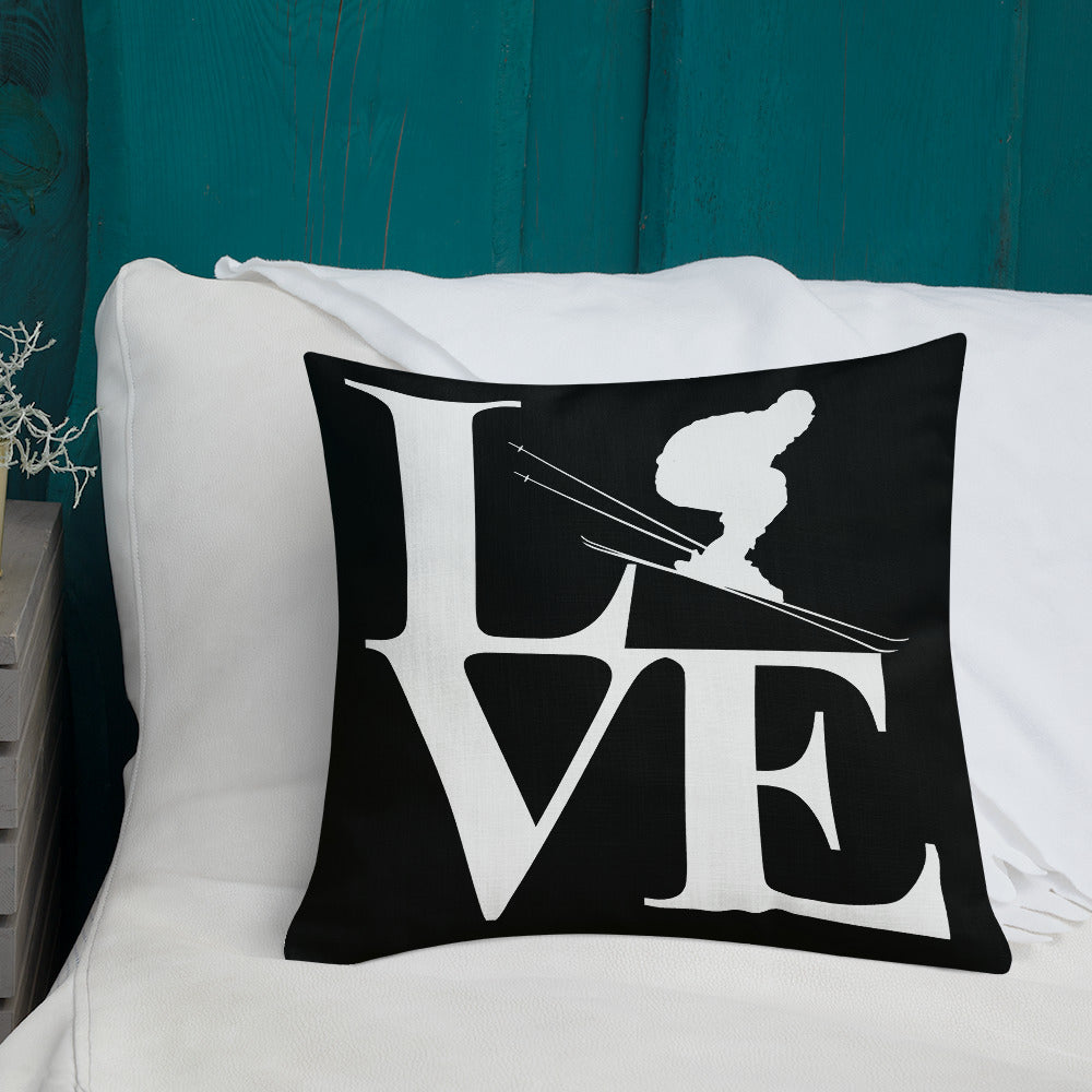 Love Ski Premium Pillow in Black and White - Powderaddicts