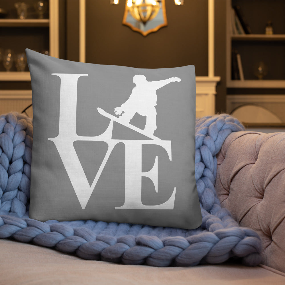 Love Snowboard Premium Pillow Grey and White - Powderaddicts