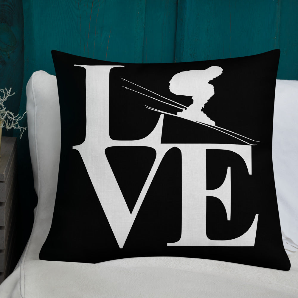 Love Ski Premium Pillow in Black and White - Powderaddicts