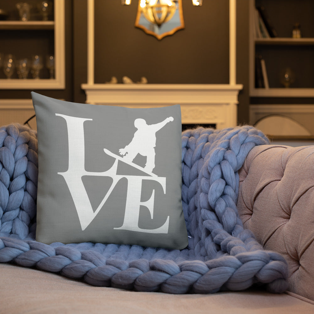 Love Snowboard Premium Pillow Grey and White - Powderaddicts