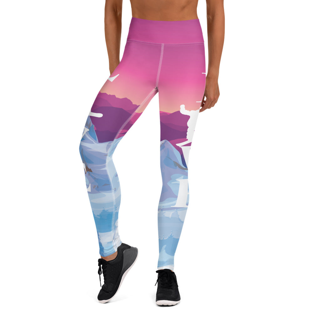 Love Snowboard Even At Sunset Yoga Leggings - Powderaddicts