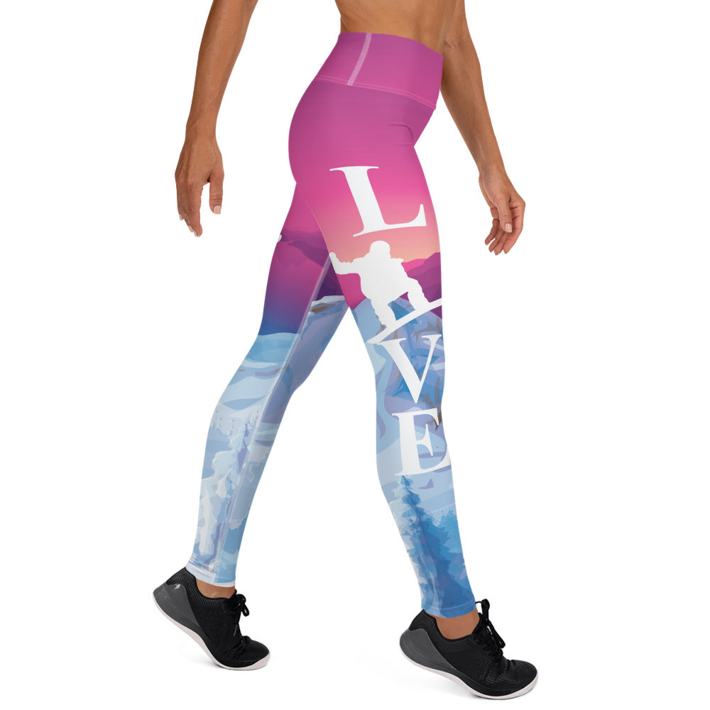 Love Snowboard Even At Sunset Yoga Leggings - Powderaddicts