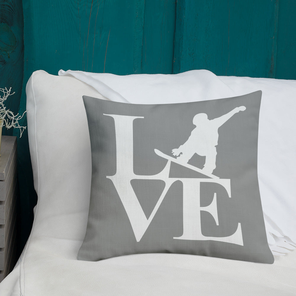 Love Snowboard Premium Pillow Grey and White - Powderaddicts