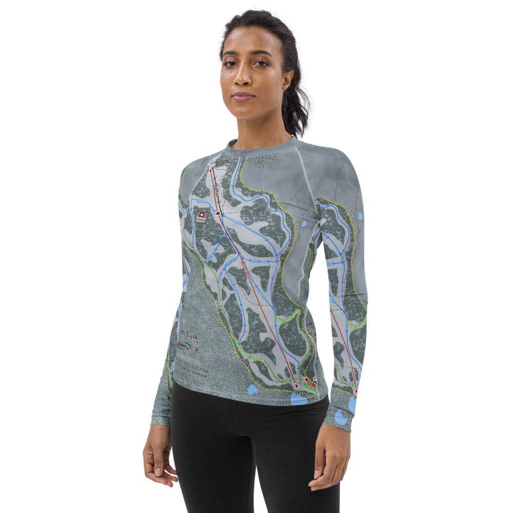 Mt Eyak, Alaska Ski Trail Map Women's Base Layer Top - Powderaddicts