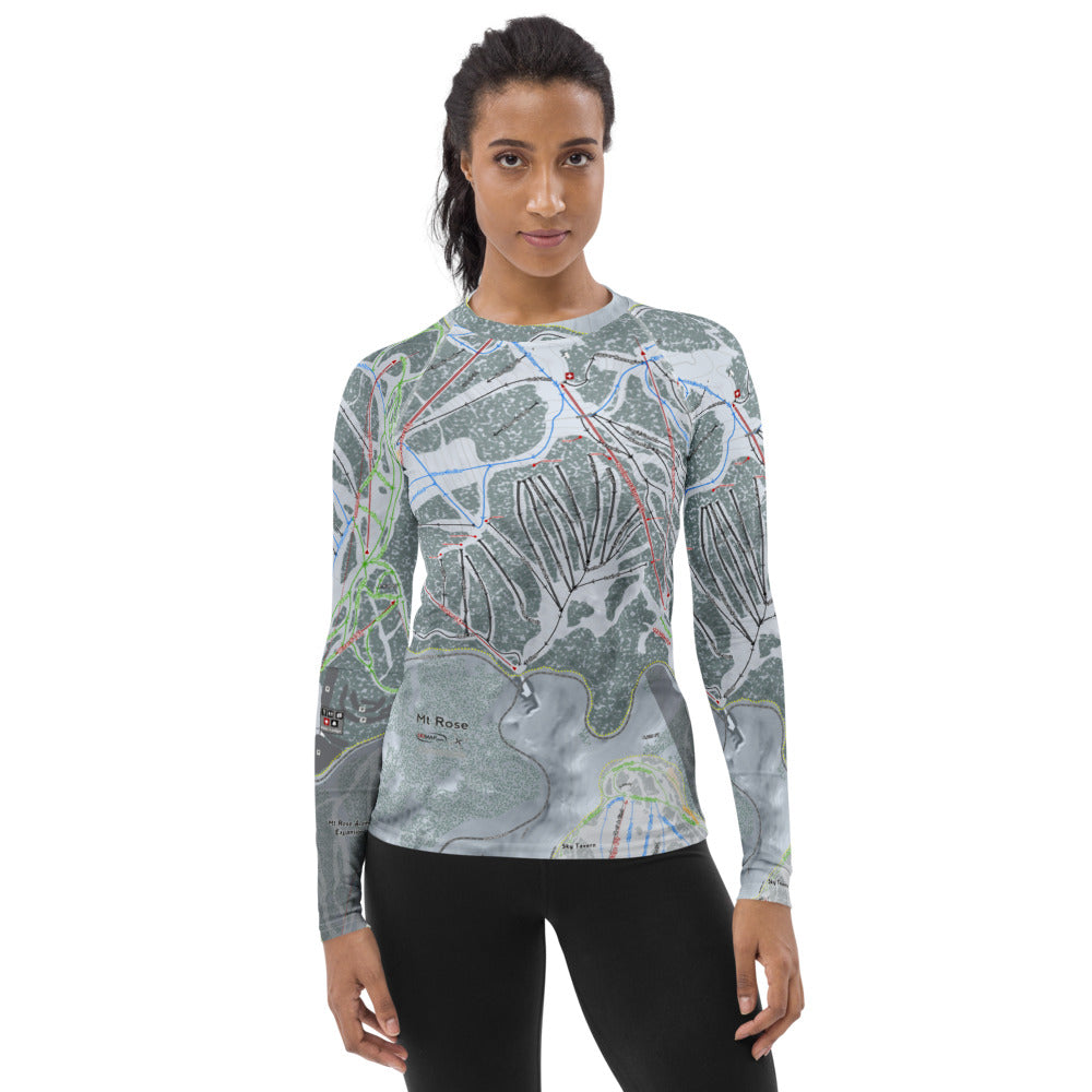 Mt Rose, Nevada Ski Trail Map Women&#39;s Base Layer Top - Powderaddicts