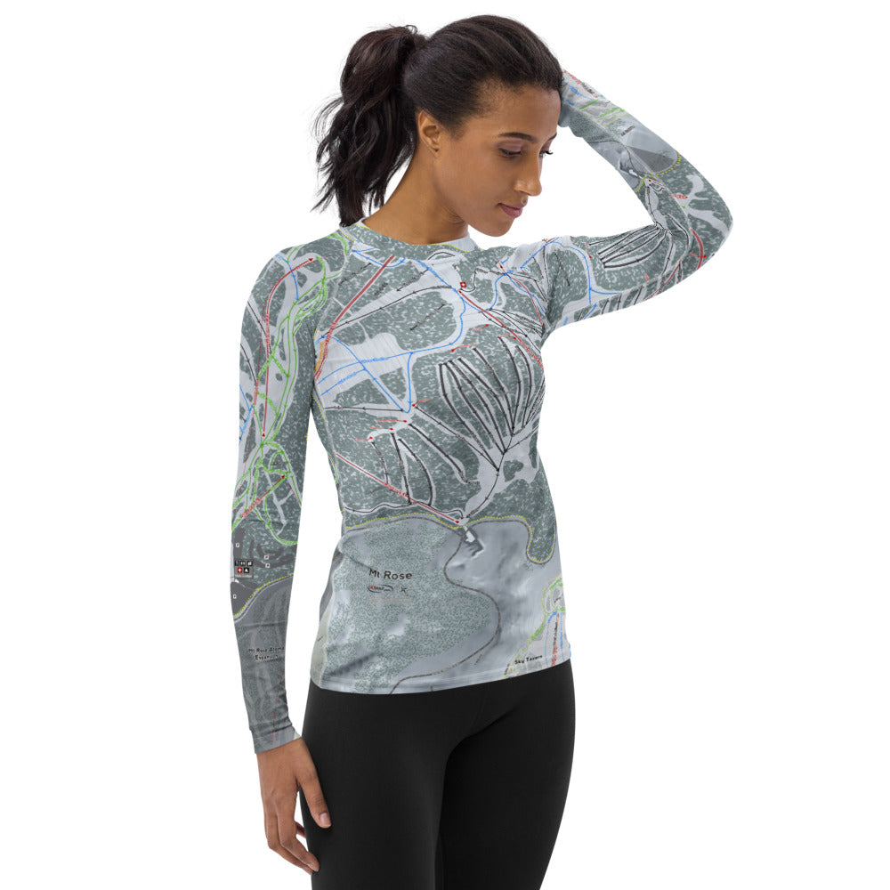 Mt Rose, Nevada Ski Trail Map Women's Base Layer Top - Powderaddicts