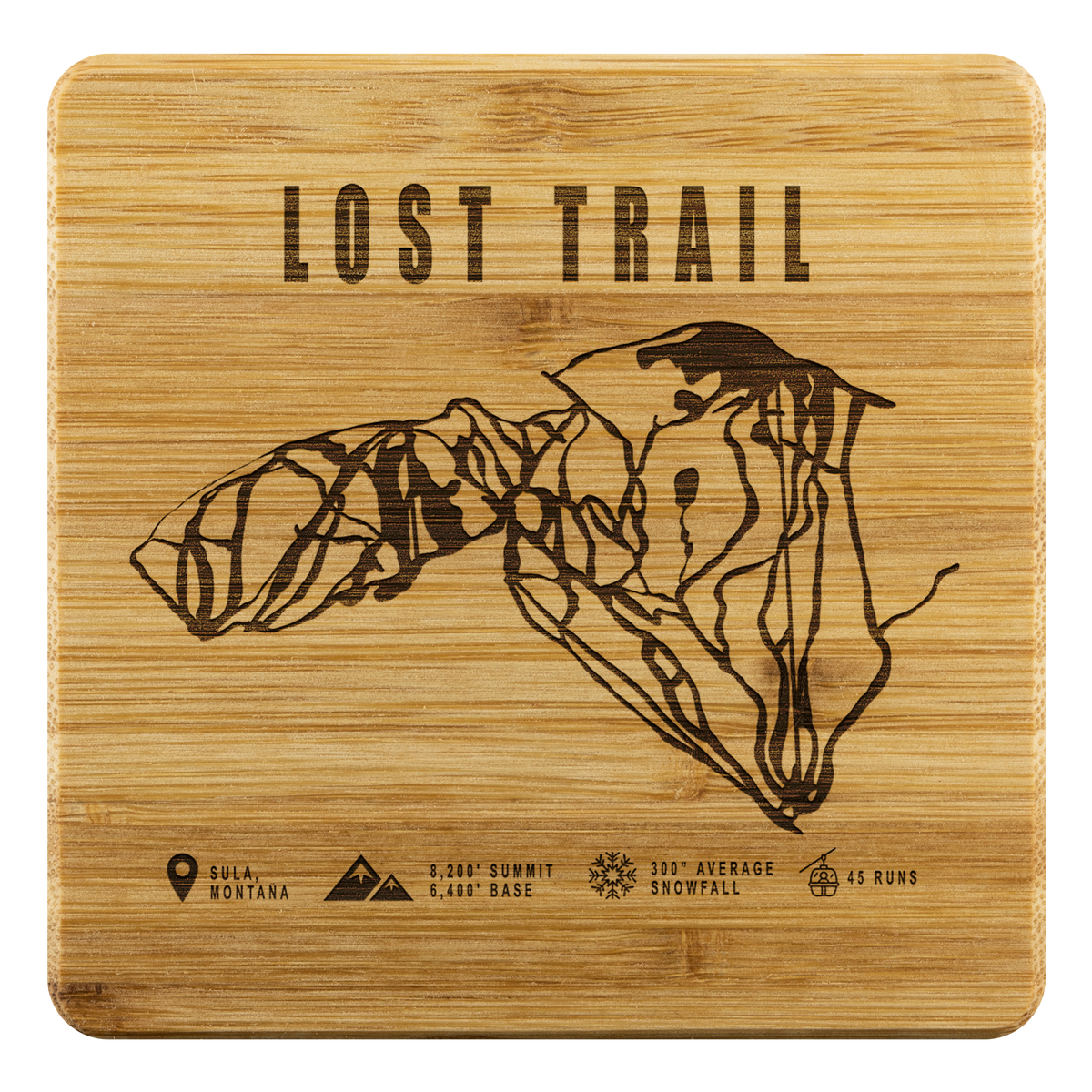 Lost Trail Montana Ski Trail Map Bamboo Coaster - Powderaddicts