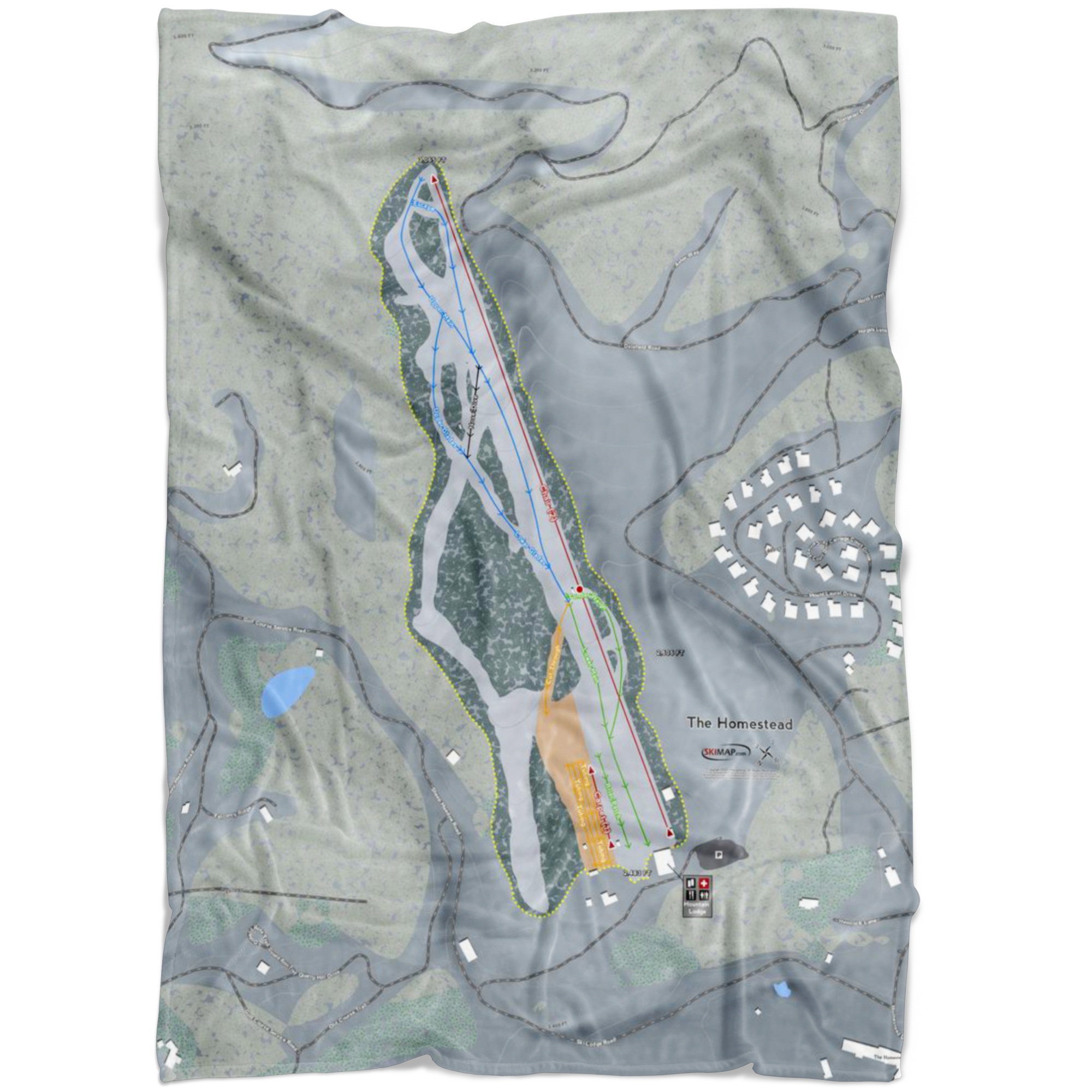 The Homestead, Virginia Ski Trail Map Fleece Blanket - Powderaddicts