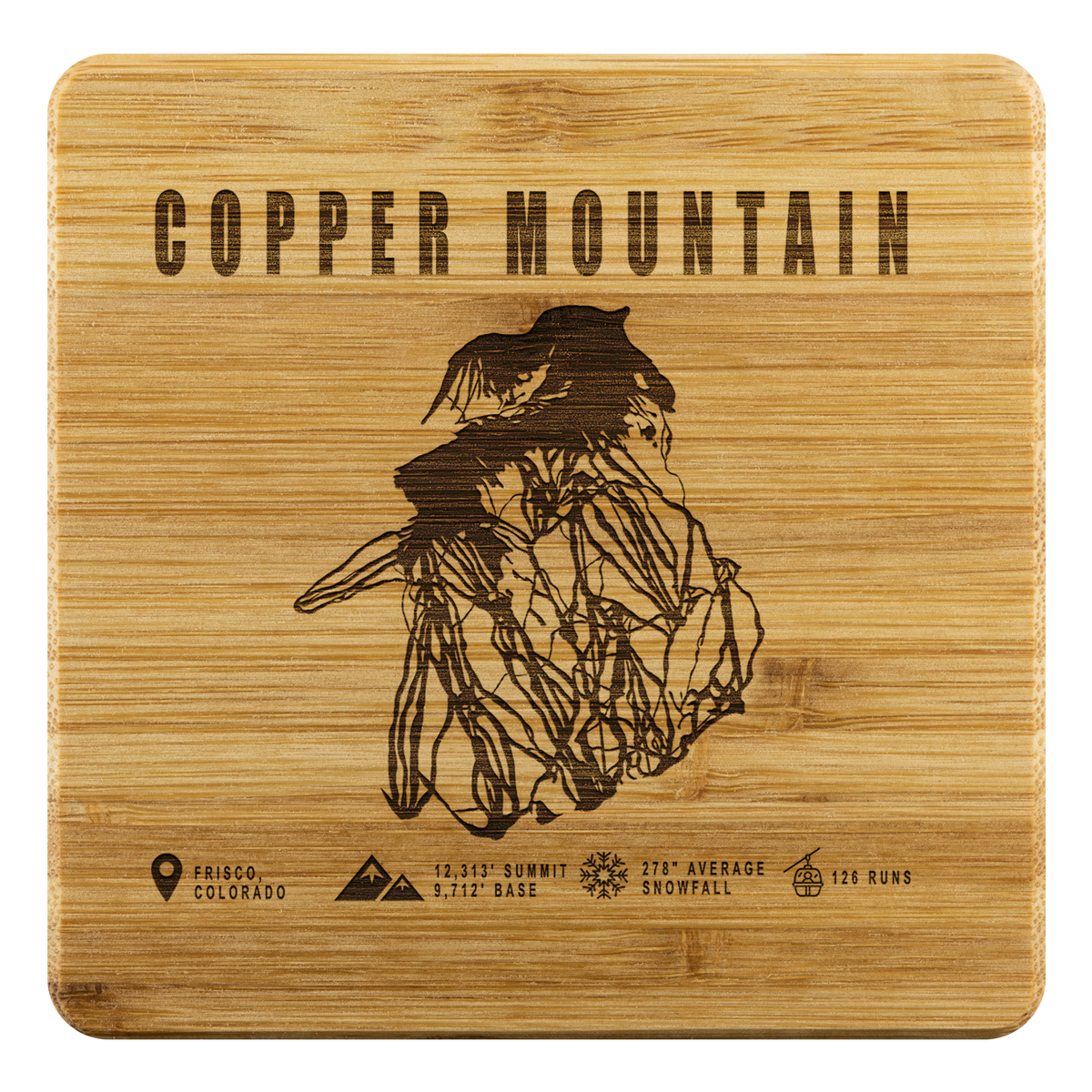 Copper Mountain Colorado Ski Trail Map Bamboo Coaster - Powderaddicts