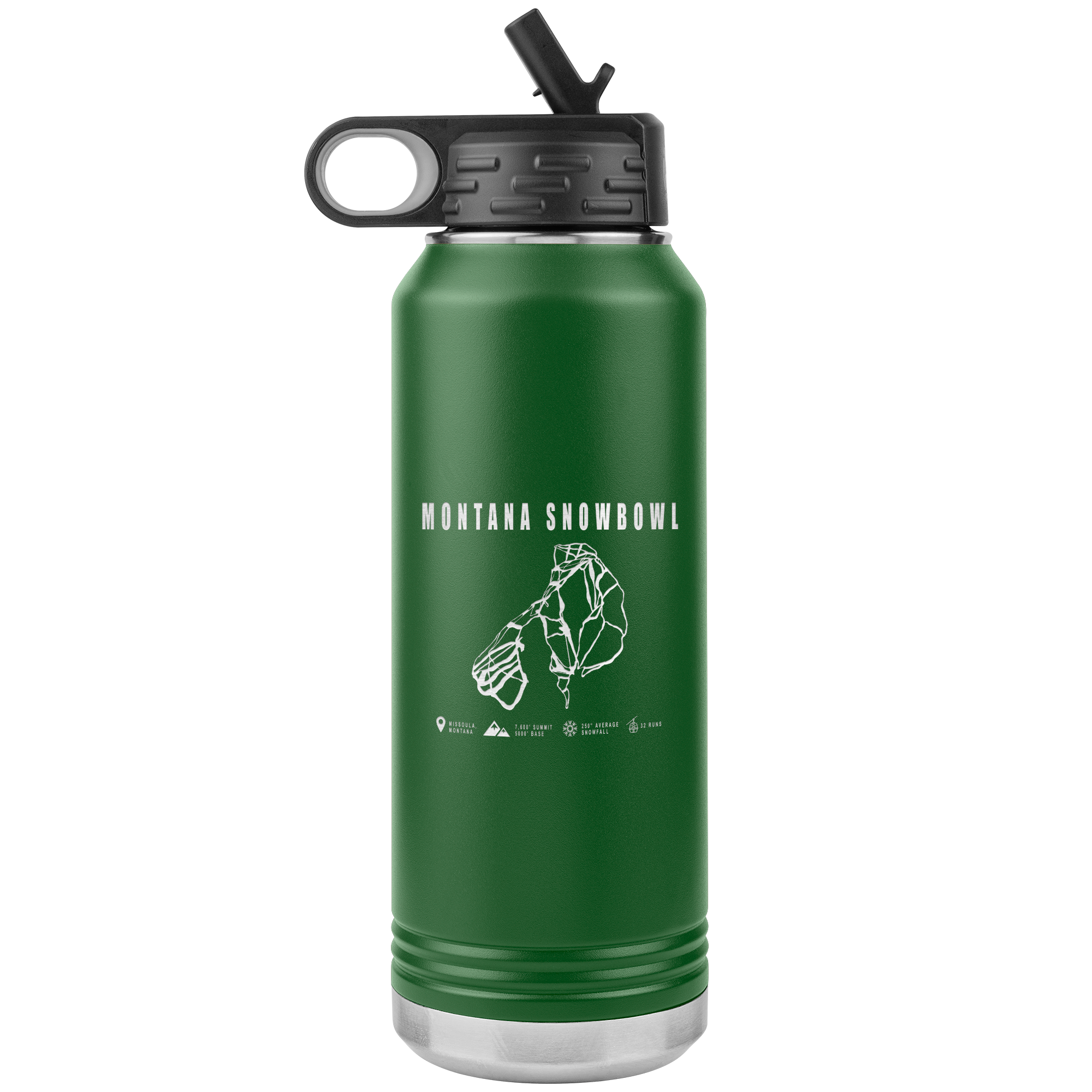 Montana Snowbowl, Montana Ski Trail Map 32oz Water Bottle Tumbler - Powderaddicts