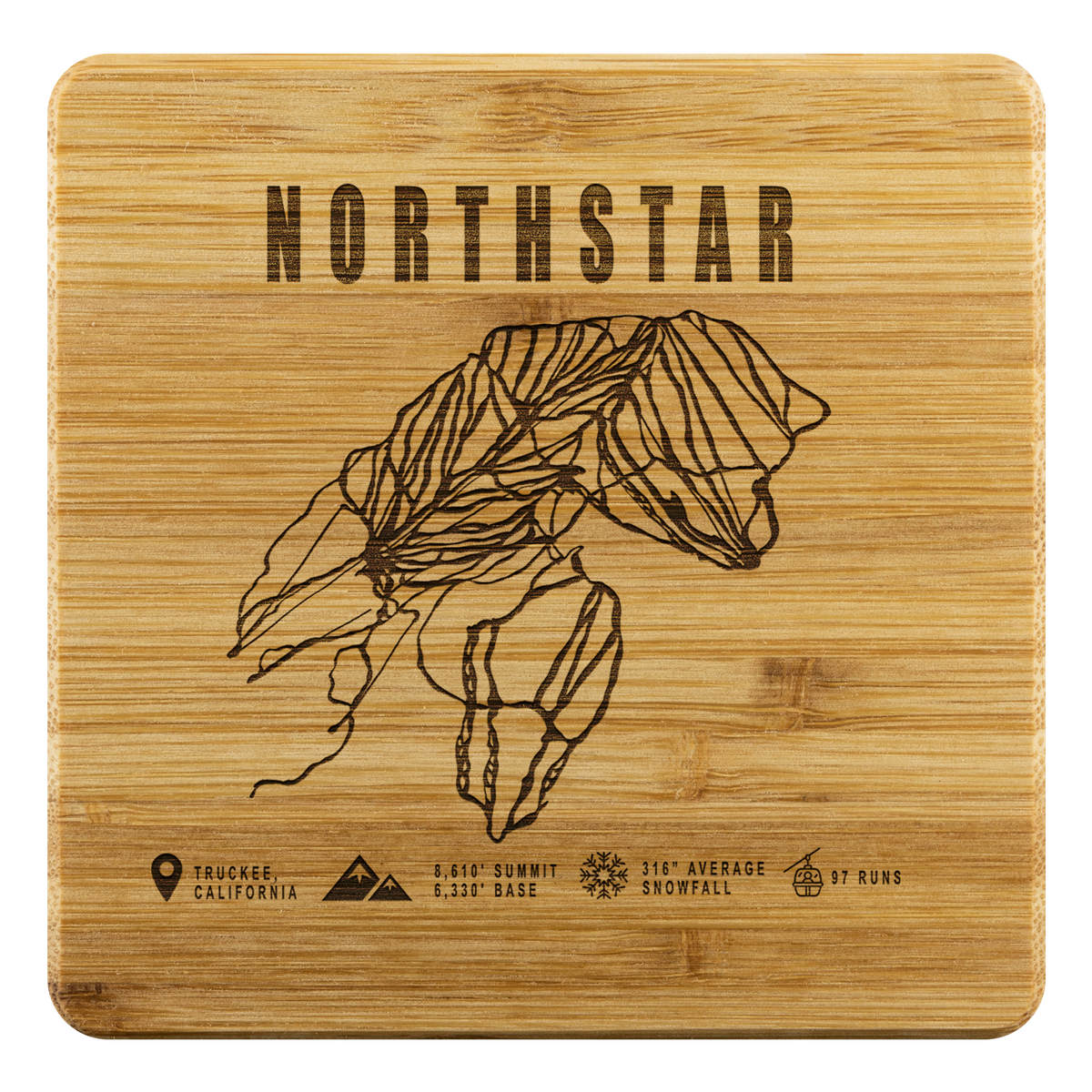 Northstar, California Ski Trail Map Bamboo Coaster - Powderaddicts