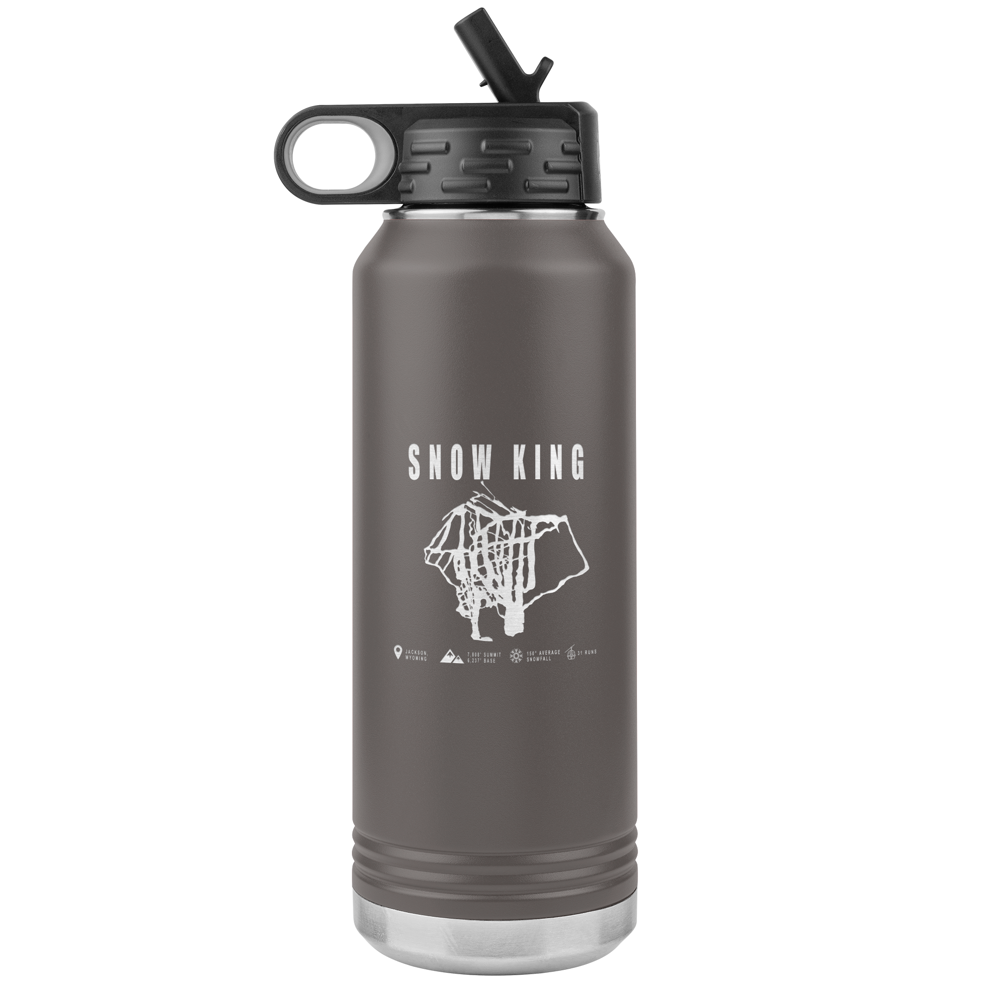 Snow King Wyoming Ski Trail Map 32oz Water Bottle Tumbler - Powderaddicts