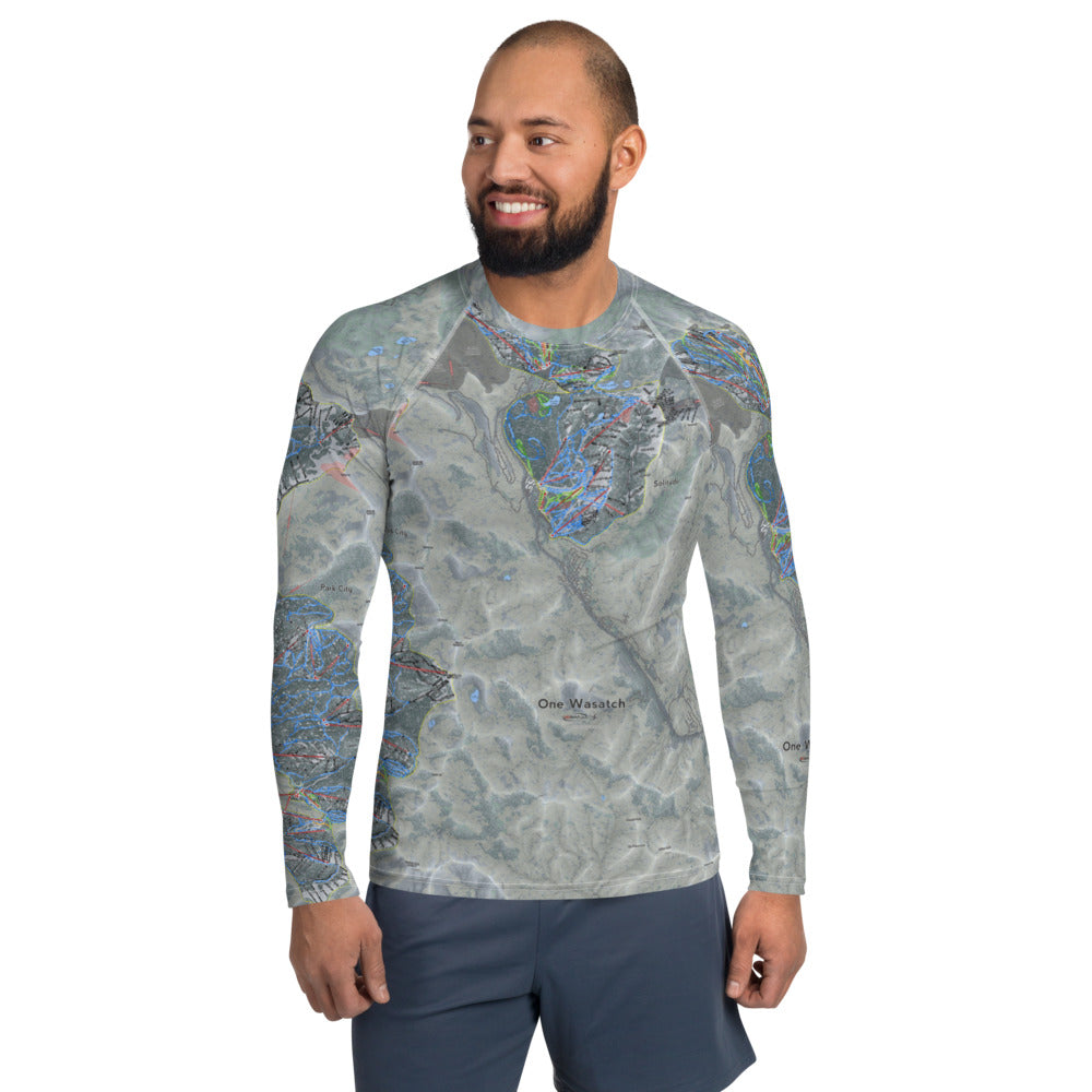 One Wasatch, Utah Ski Trail Map Men&#39;s Base Layer Top - Powderaddicts